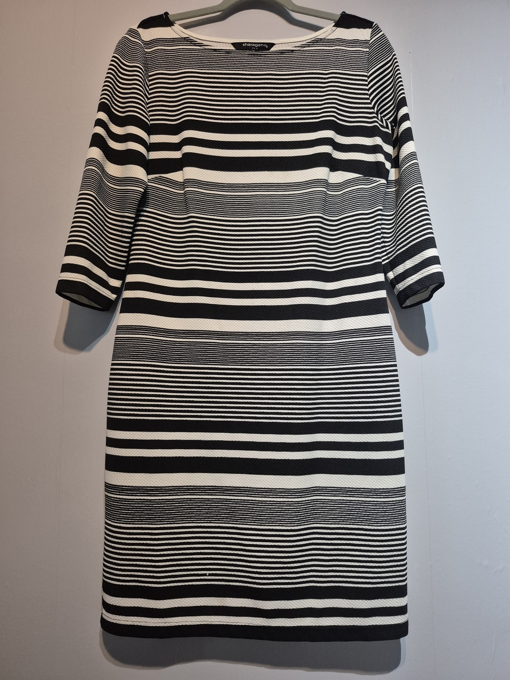 Sharagano Black and White Striped Midi Dress